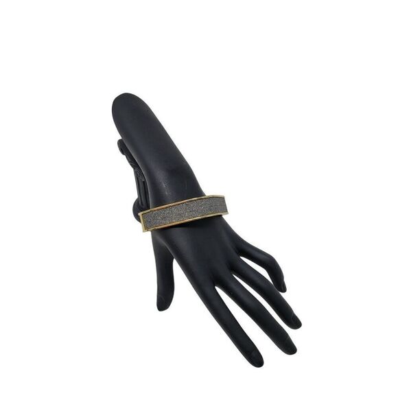 Gunmetal Silver Sparkle Gold Trim Square Clamper Bangle Bracelet Glam Costume - Picture 10 of 11